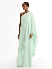 Oscar de la Renta Point d’Esprit Feather Embroidered Caftan