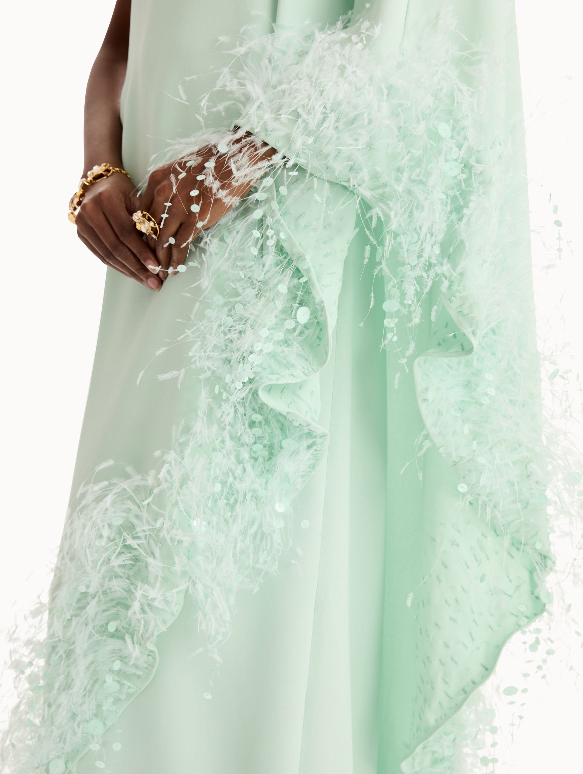 Oscar de la Renta Point d’Esprit Feather Embroidered Caftan