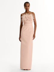 Oscar de la Renta Point d’Esprit Feather Embroidered Gown