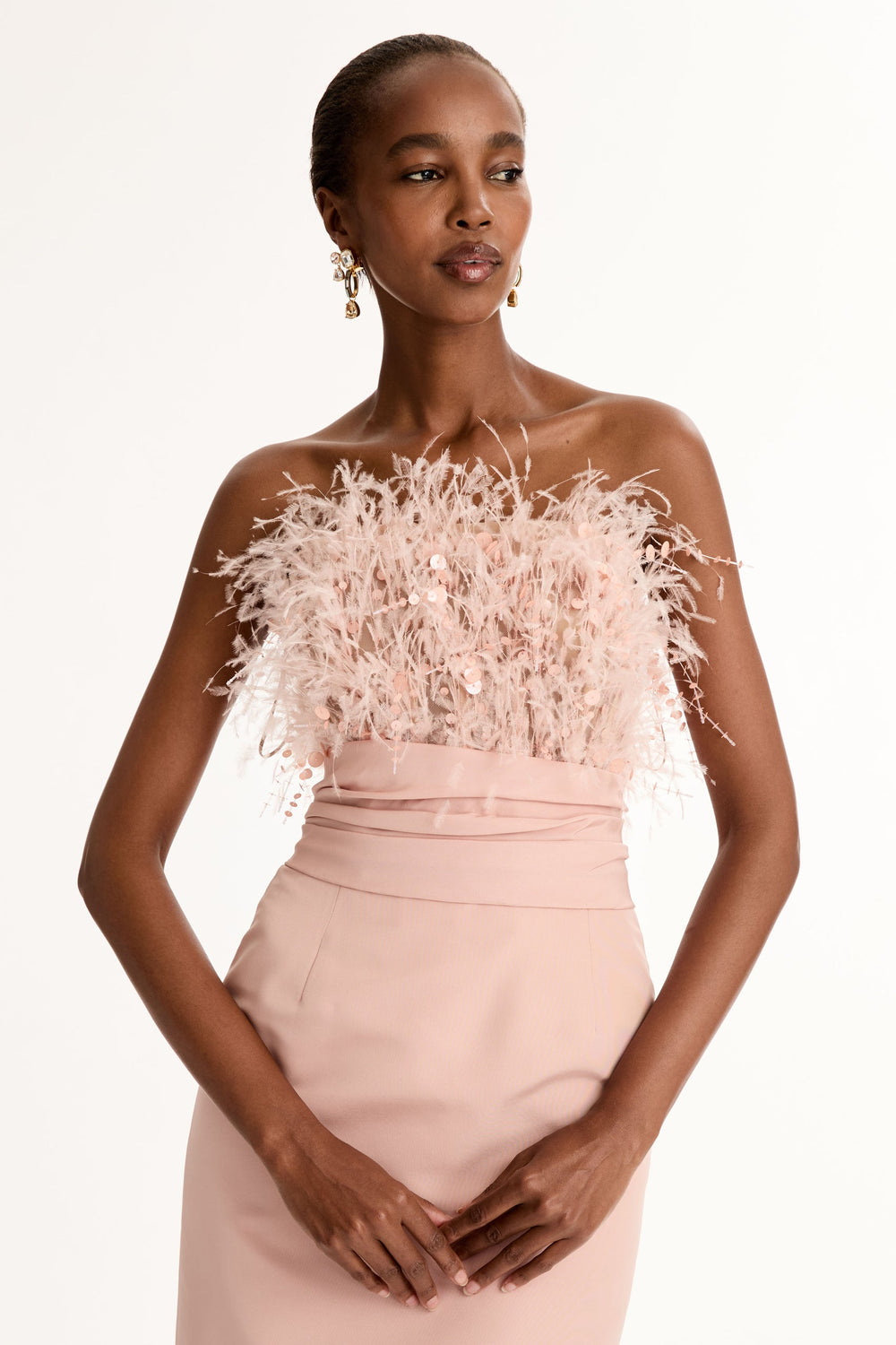 Oscar de la Renta Point d’Esprit Feather Embroidered Gown