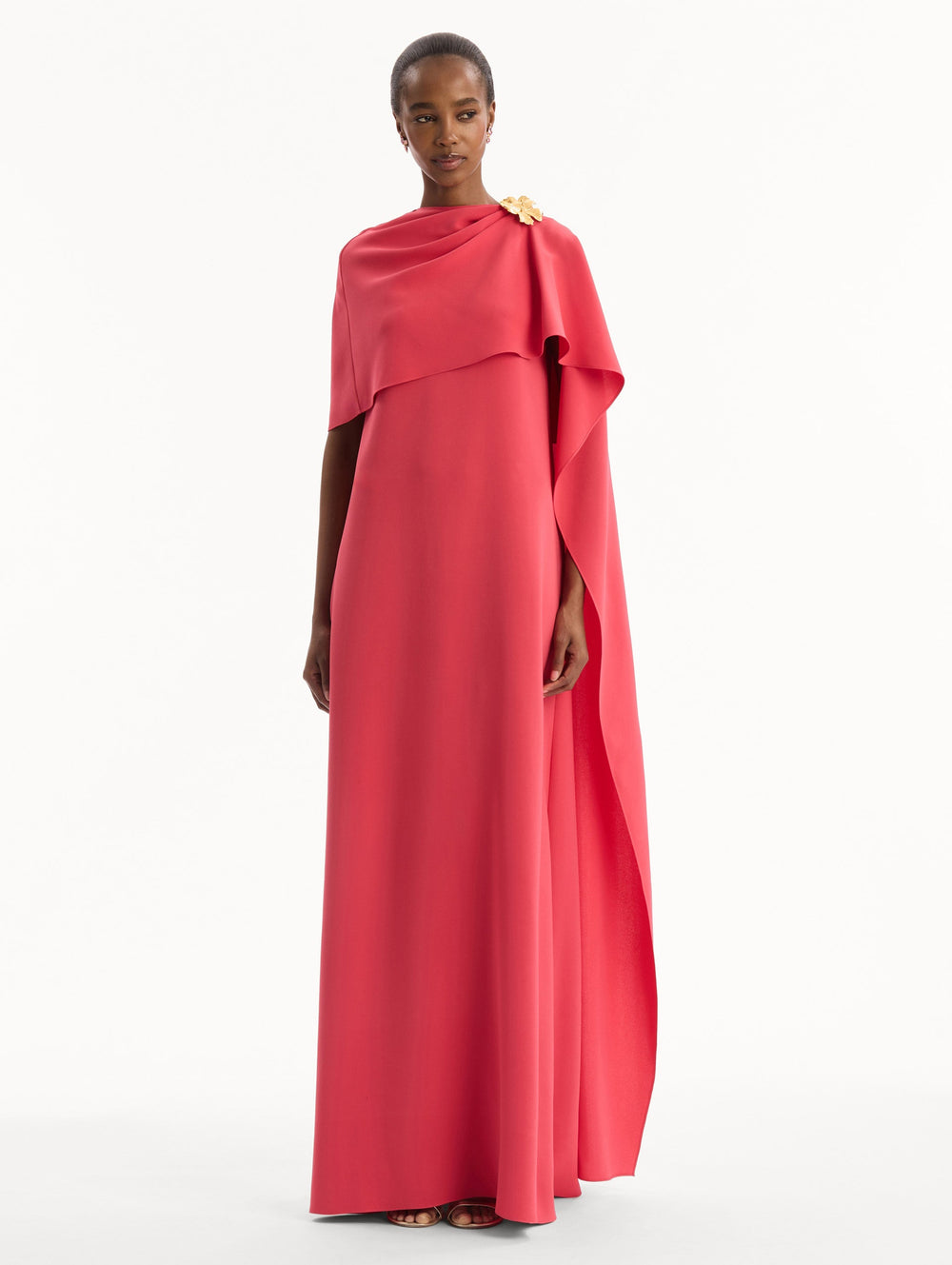 Oscar de la Renta Hibiscus Brooch Georgette Caftan