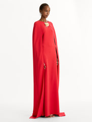 Oscar de la Renta Brooch Embroidered Cape-Back Caftan