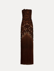 Oscar de la Renta Porcelain Flower Lattice Fringe Gown