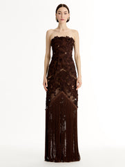 Oscar de la Renta Porcelain Flower Lattice Fringe Gown