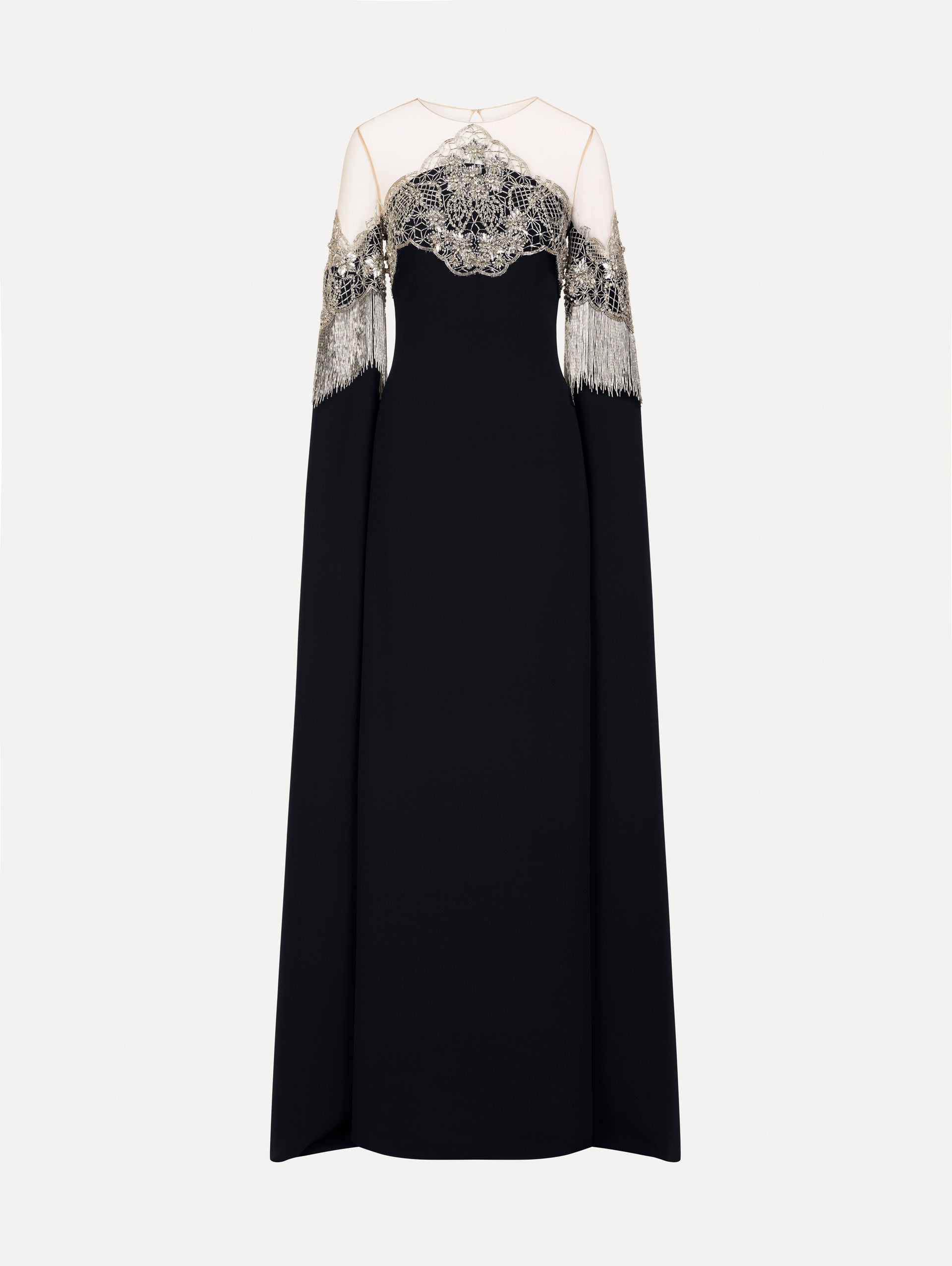Oscar de la Renta Porcelain Flower Lattice Fringe Caftan