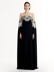 Oscar de la Renta Porcelain Flower Lattice Fringe Caftan