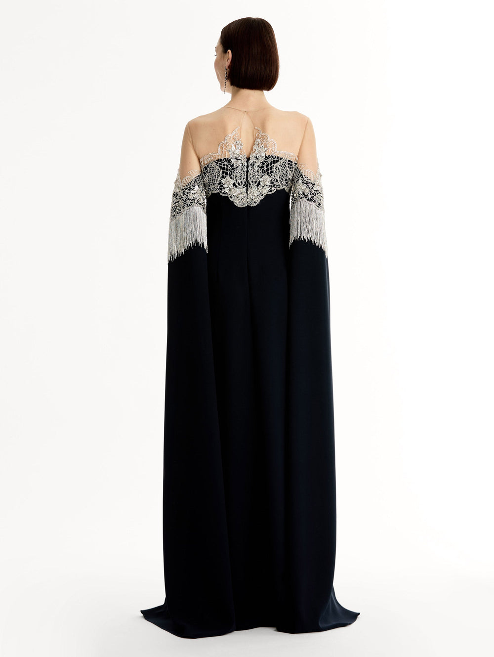 Oscar de la Renta Porcelain Flower Lattice Fringe Caftan
