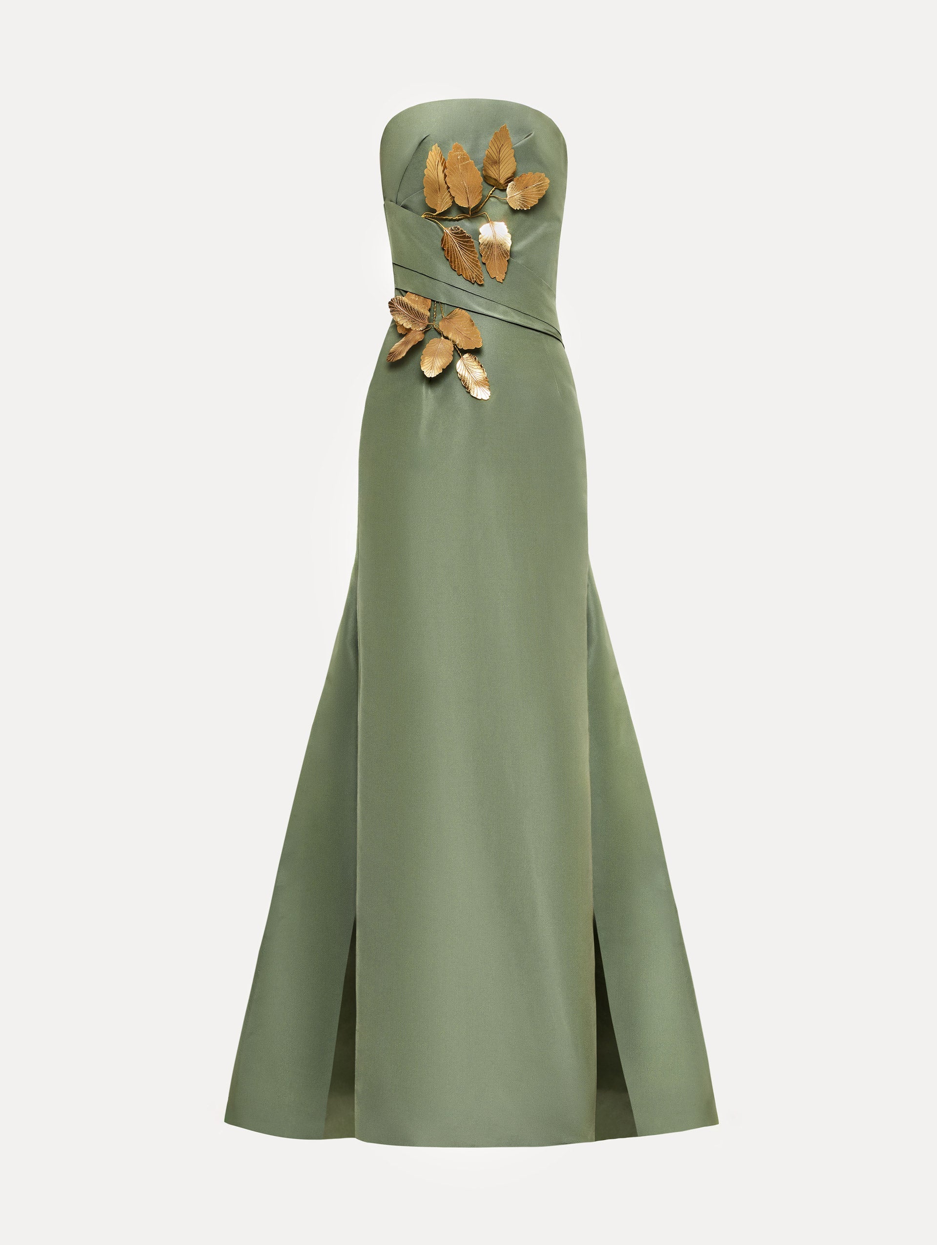 Oscar de la Renta Gold Leaf Embroidered Faille Gown