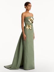 Oscar de la Renta Gold Leaf Embroidered Faille Gown