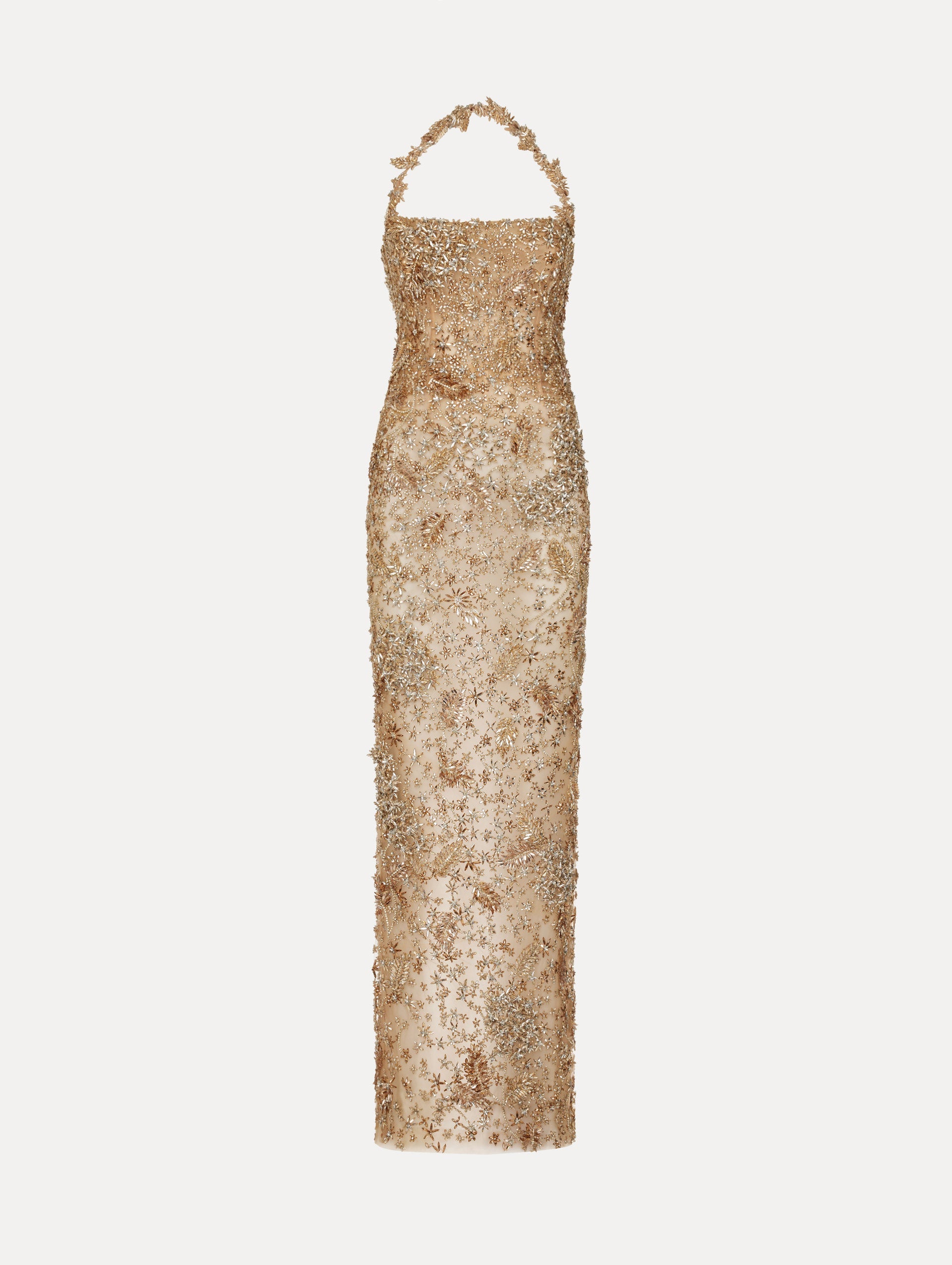 Oscar de la Renta Porcelain Flower Crystal Embroidered Gown