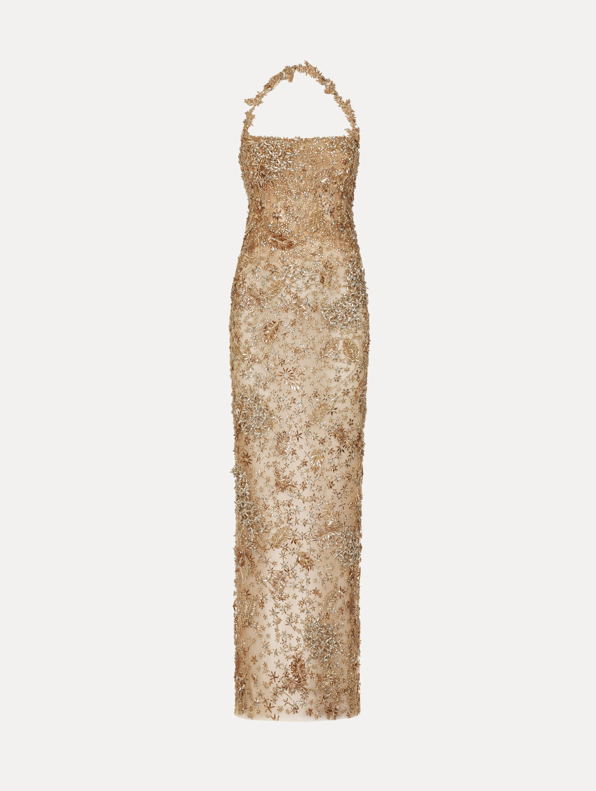Oscar de la Renta Porcelain Flower Crystal Embroidered Gown