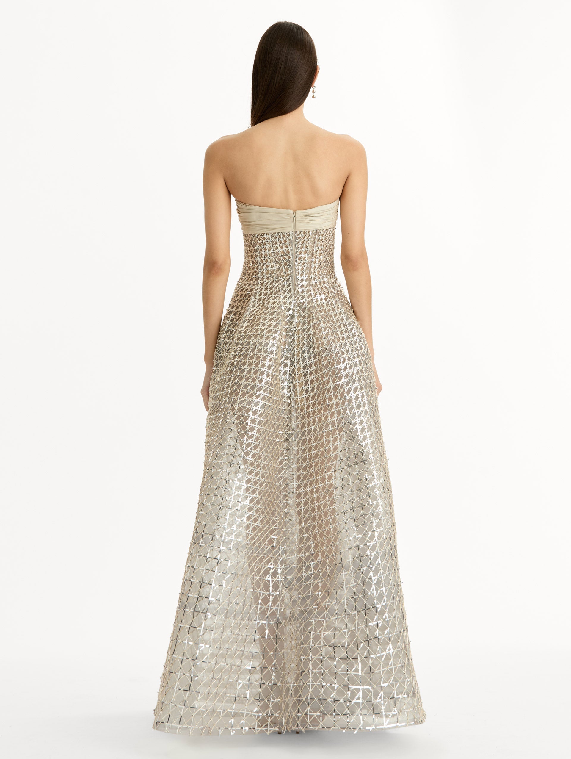 Oscar de la Renta Sequin & Bugle Bead Lattice Gown