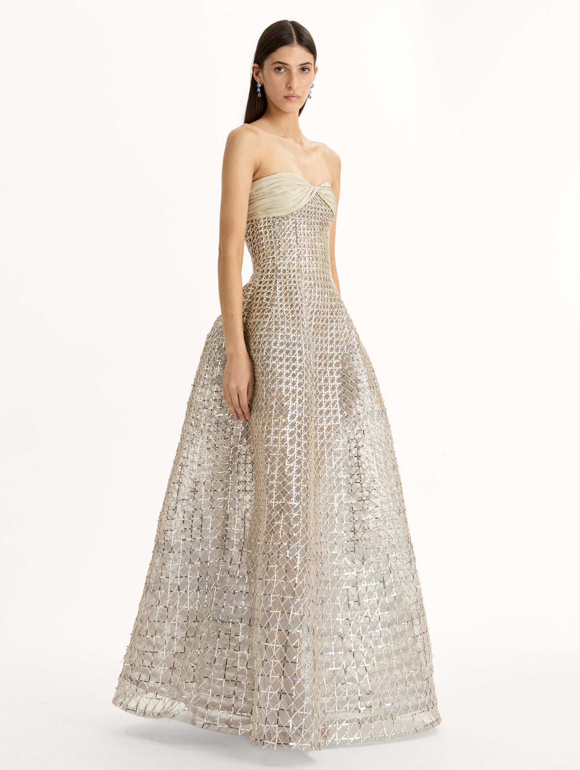 Oscar de la Renta Sequin & Bugle Bead Lattice Gown