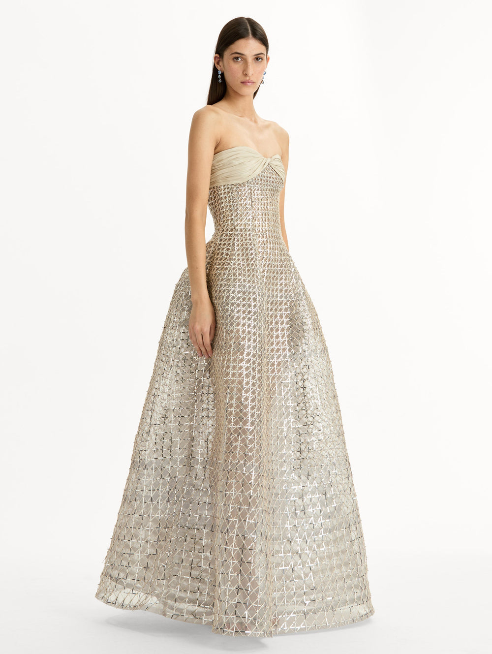 Oscar de la Renta Sequin & Bugle Bead Lattice Gown