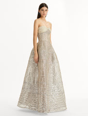 Oscar de la Renta Sequin & Bugle Bead Lattice Gown