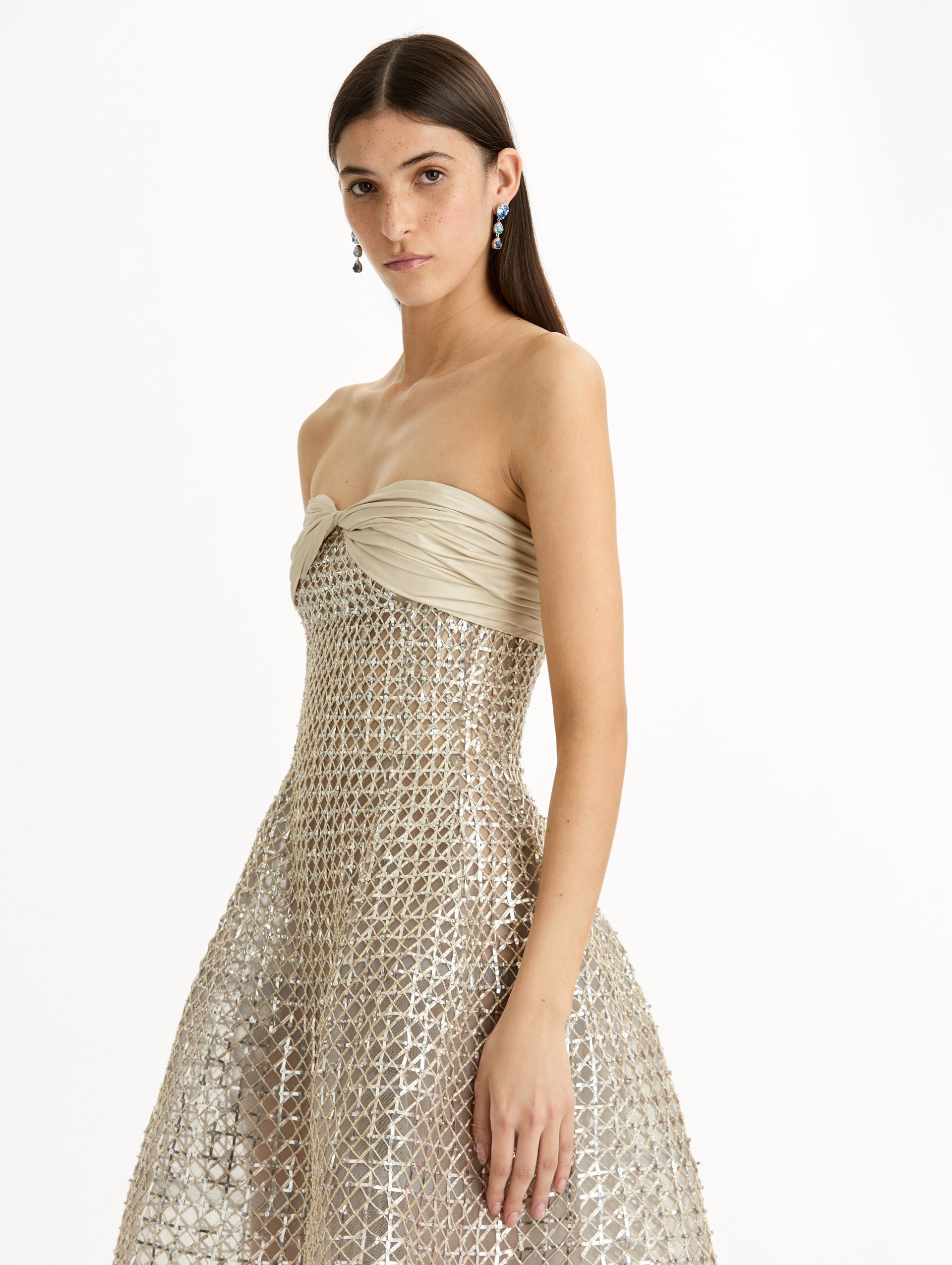 Oscar de la Renta Sequin & Bugle Bead Lattice Gown