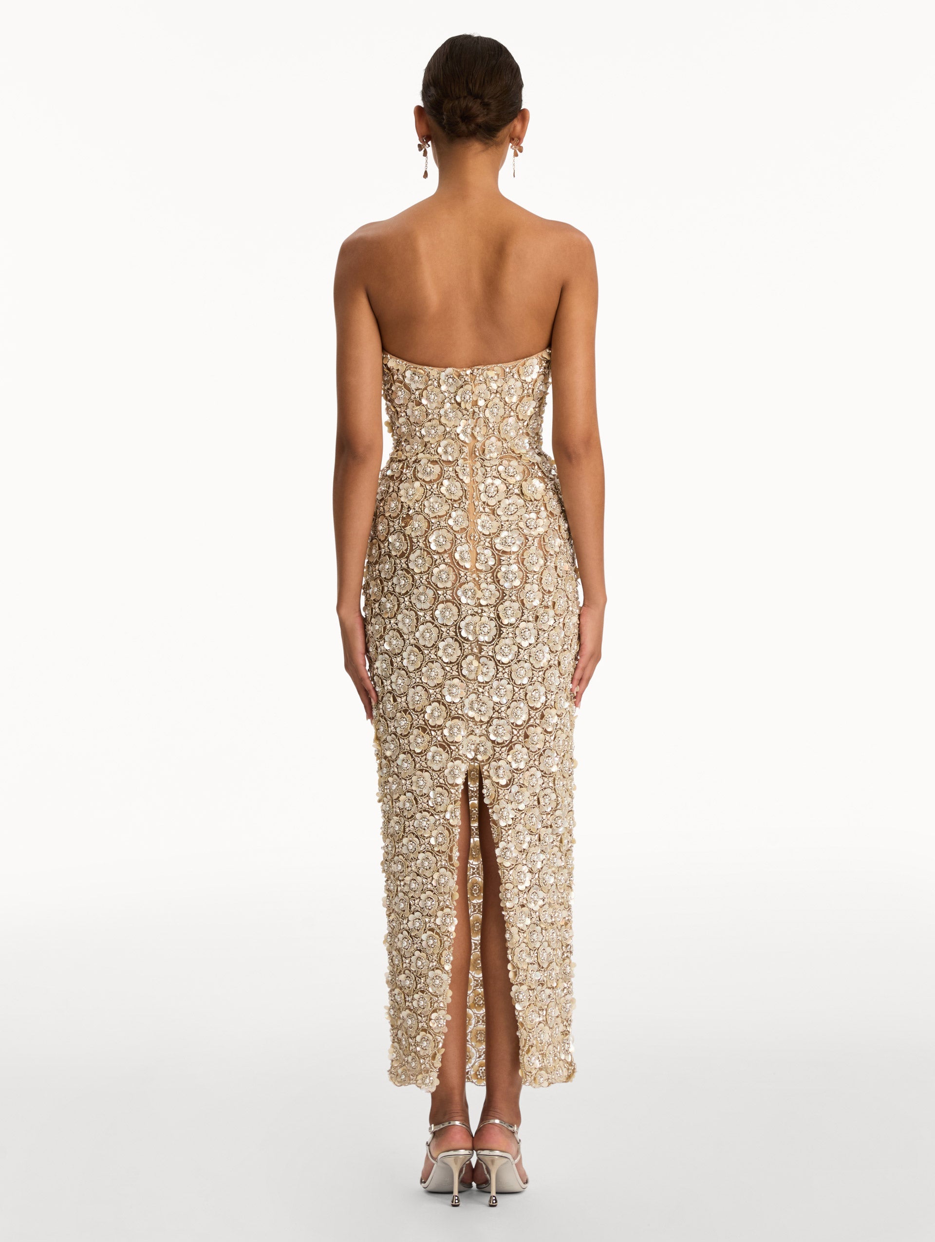 Oscar de la Renta Mother of Pearl Embroidered Column Gown