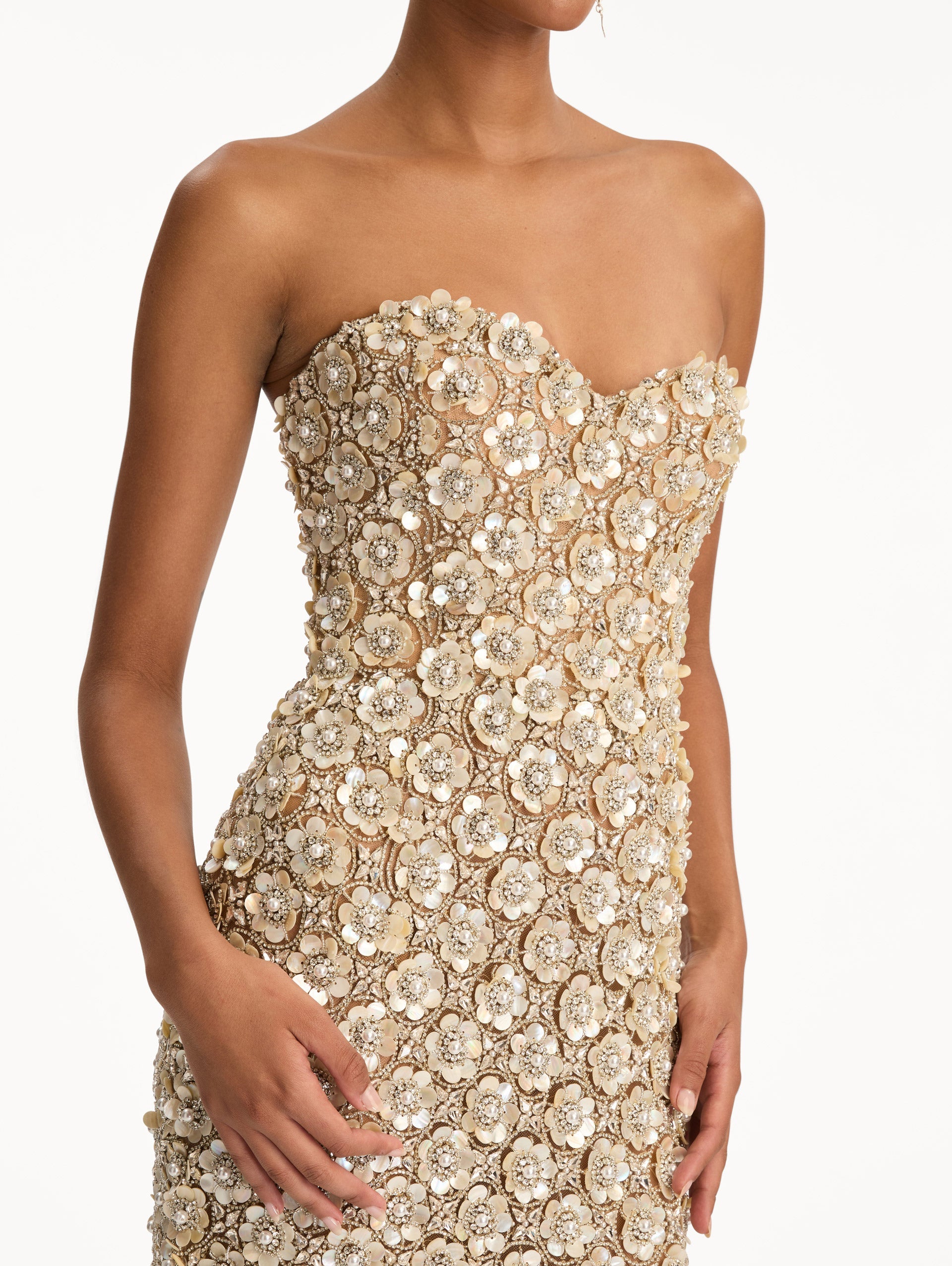 Oscar de la Renta Mother of Pearl Embroidered Column Gown