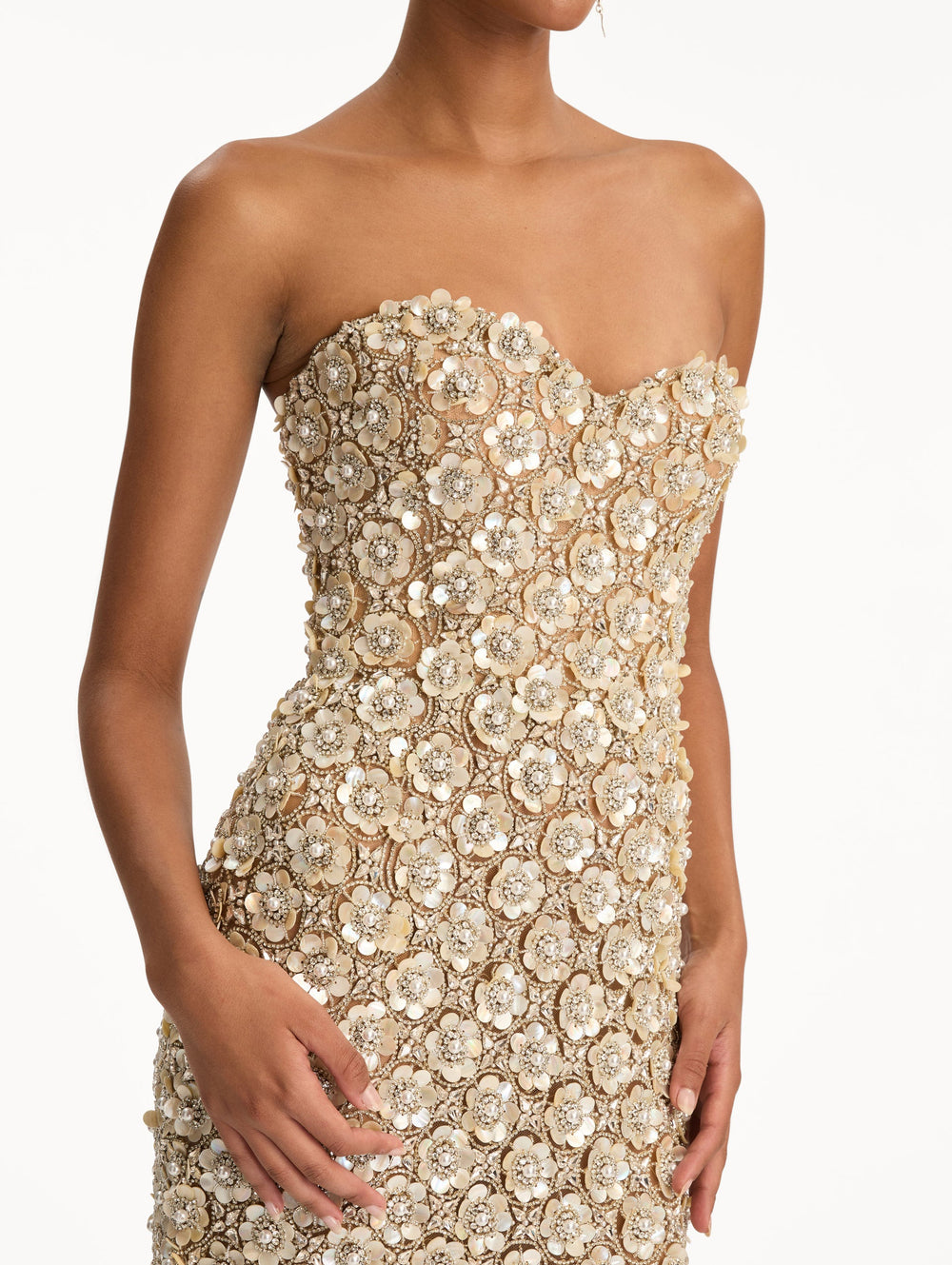 Oscar de la Renta Mother of Pearl Embroidered Column Gown