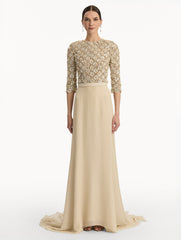 Oscar de la Renta Mother of Pearl Embroidered Gown