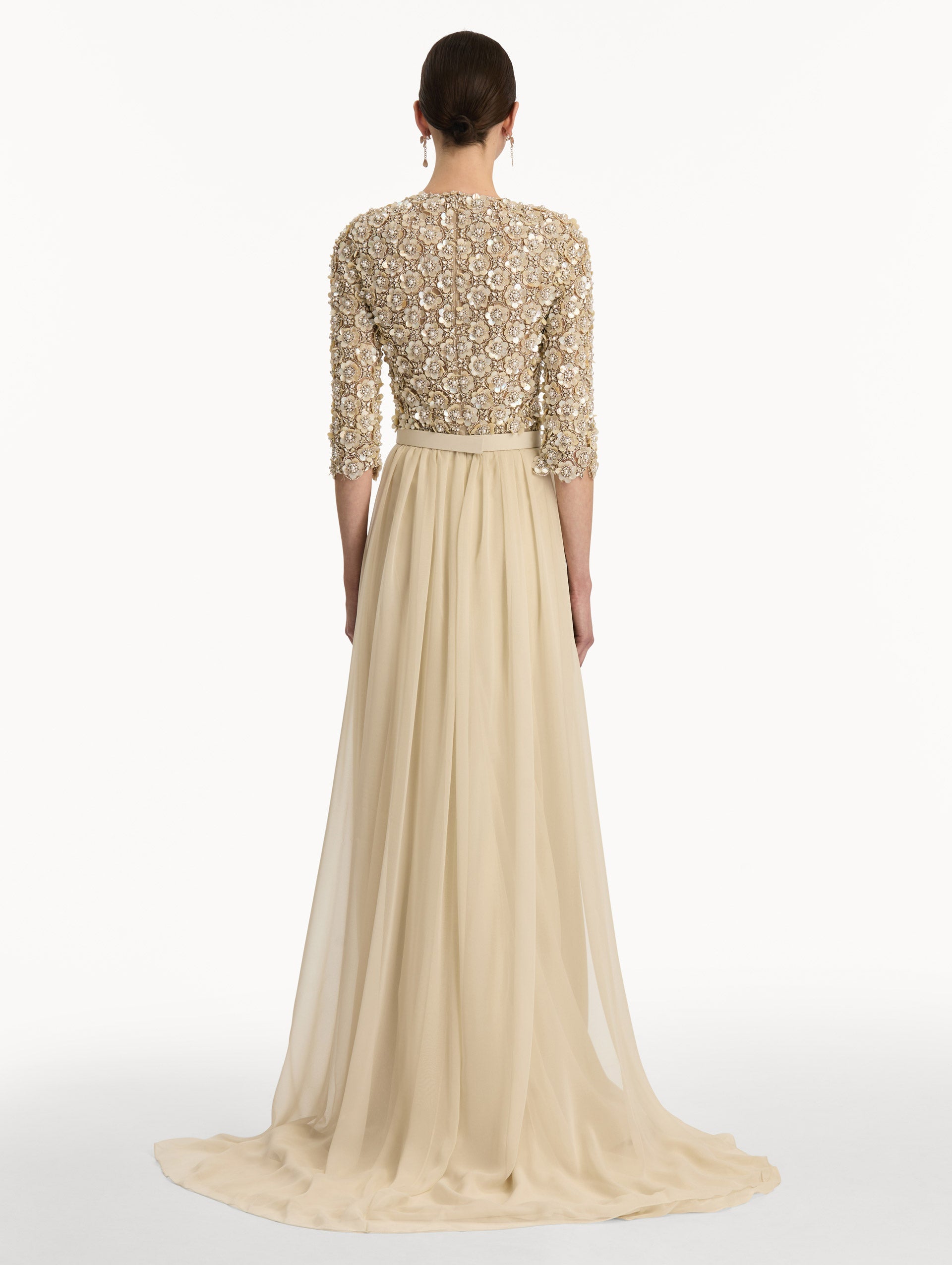 Oscar de la Renta Mother of Pearl Embroidered Gown