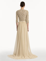 Oscar de la Renta Mother of Pearl Embroidered Gown