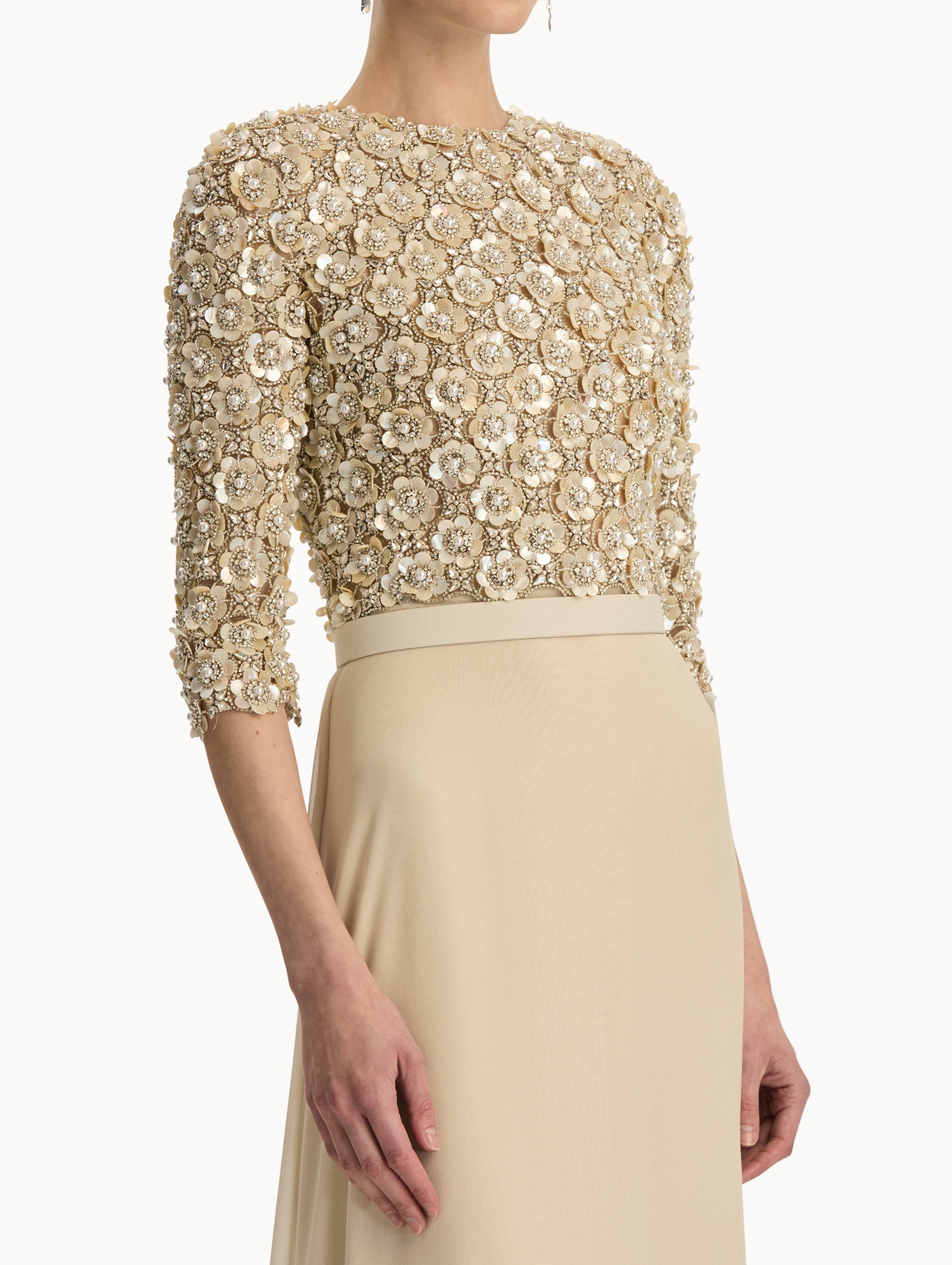 Oscar de la Renta Mother of Pearl Embroidered Gown
