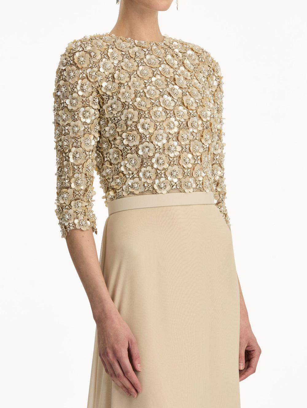 Oscar de la Renta Mother of Pearl Embroidered Gown