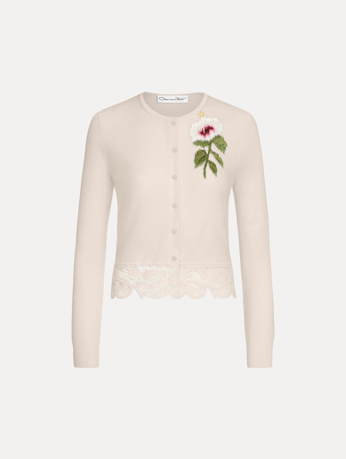 Oscar de la Renta Chiné Hibiscus Threadwork Cropped Cardigan