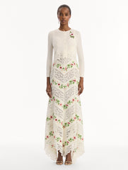 Oscar de la Renta Chiné Hibiscus Threadwork Cropped Cardigan