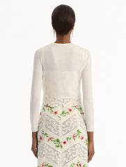Oscar de la Renta Chiné Hibiscus Threadwork Cropped Cardigan