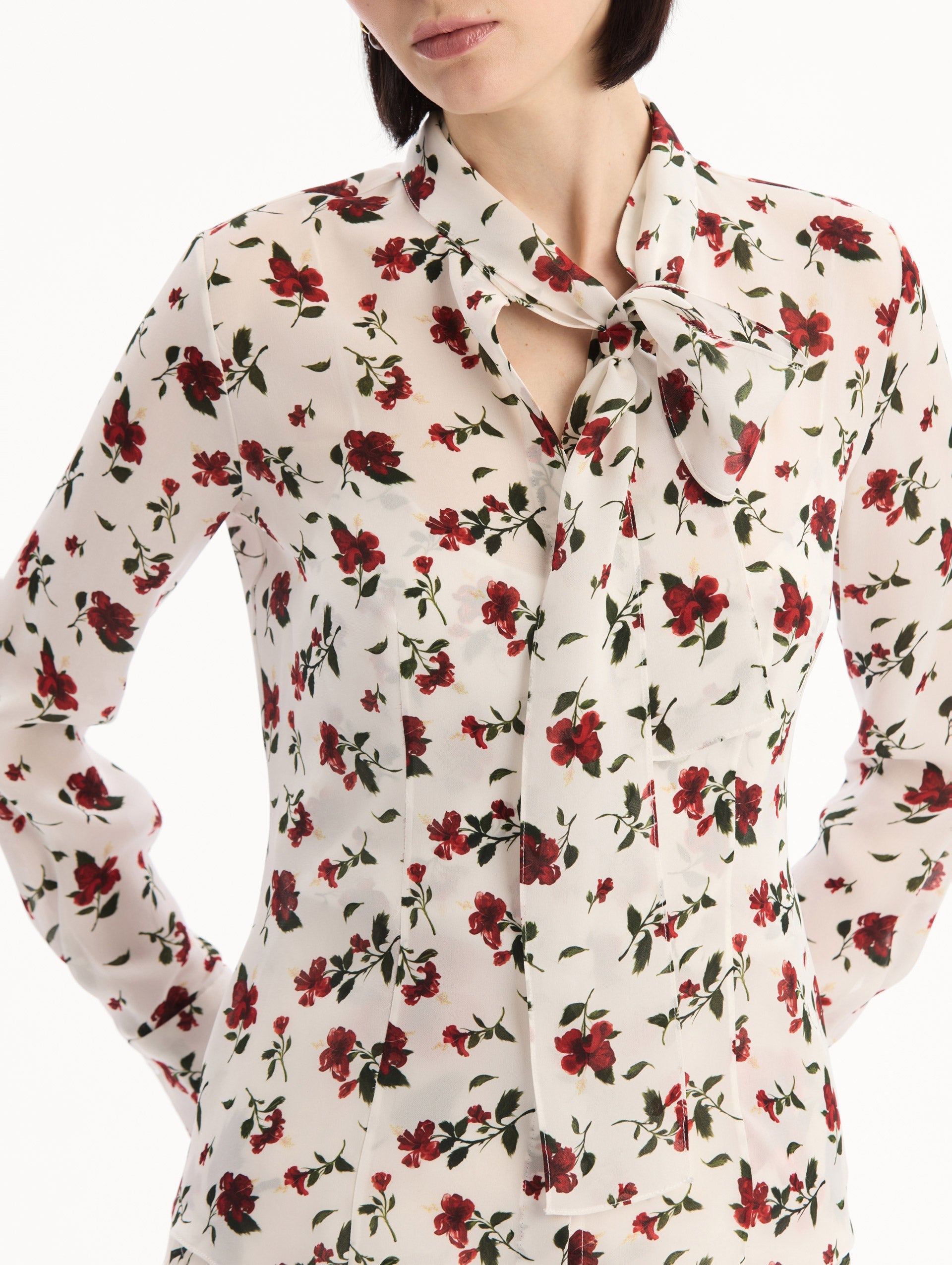 Oscar de la Renta Hibiscus Silk Chiffon Blouse