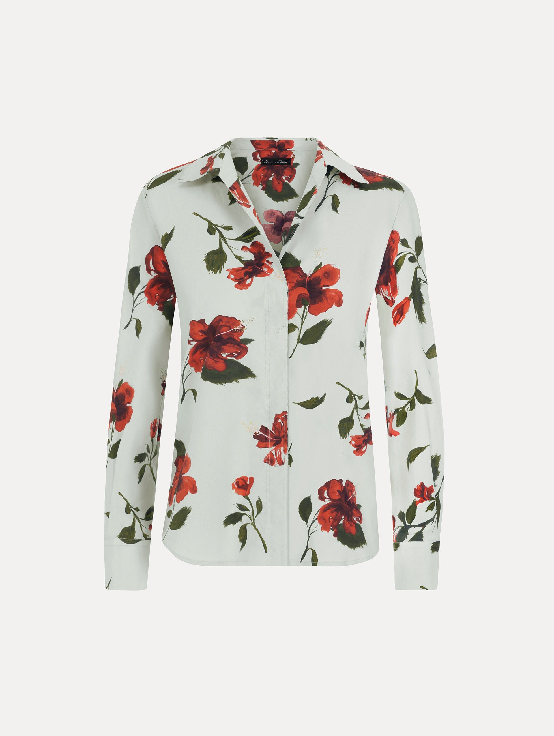 Oscar de la Renta Hibiscus Cotton Poplin Blouse