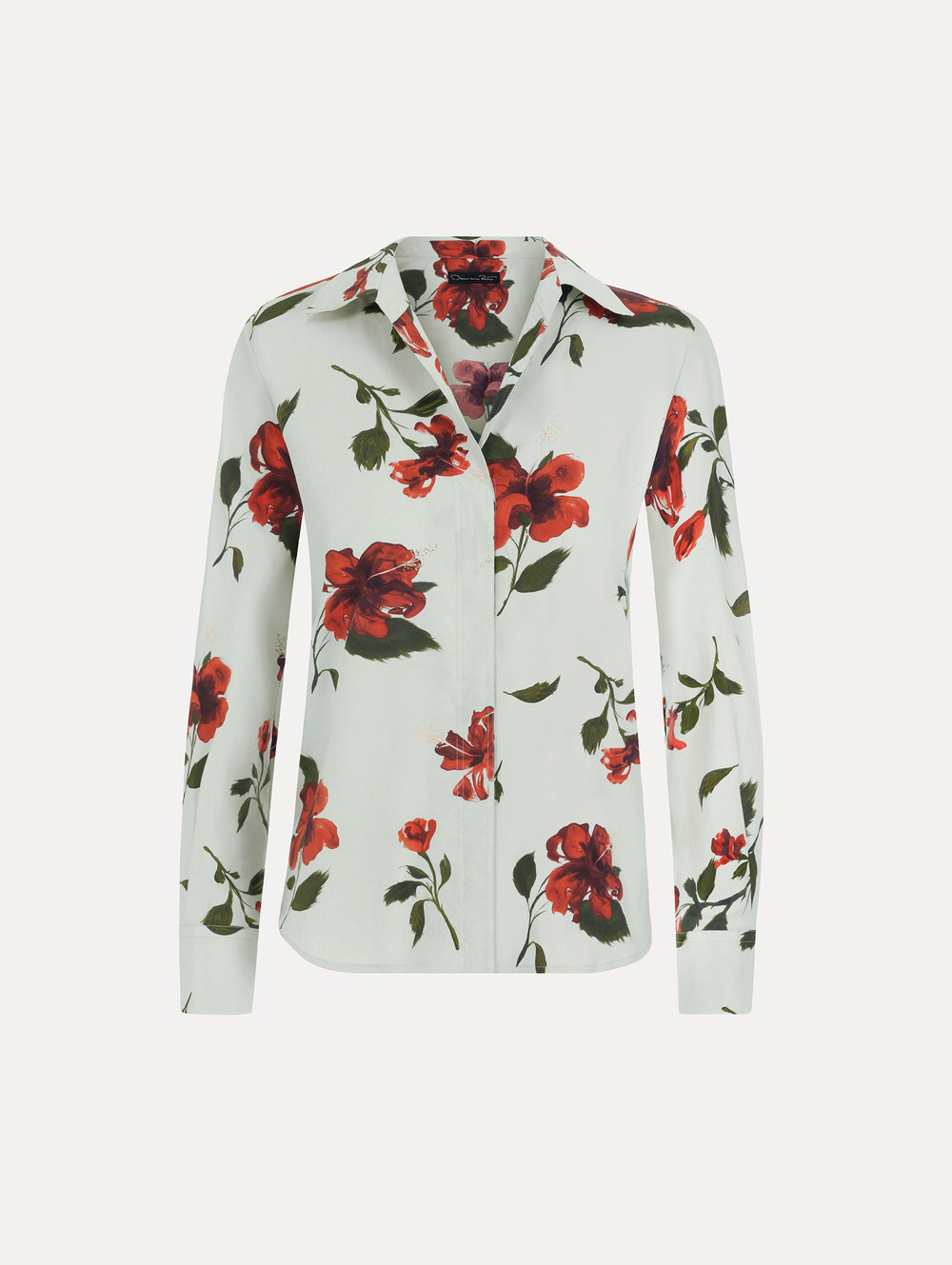 Oscar de la Renta Hibiscus Cotton Poplin Blouse