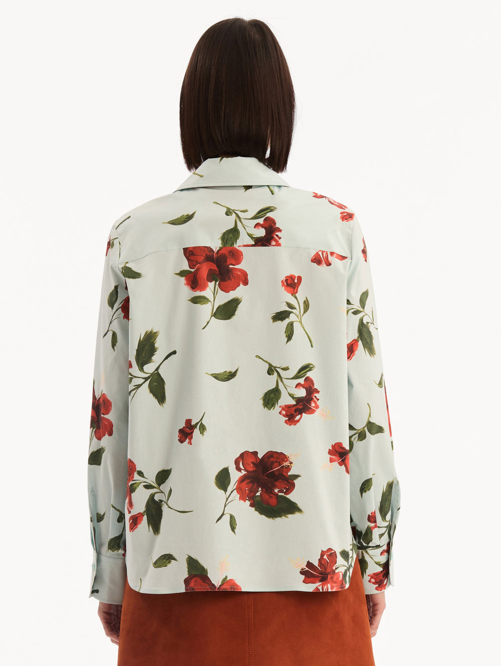 Oscar de la Renta Hibiscus Cotton Poplin Blouse