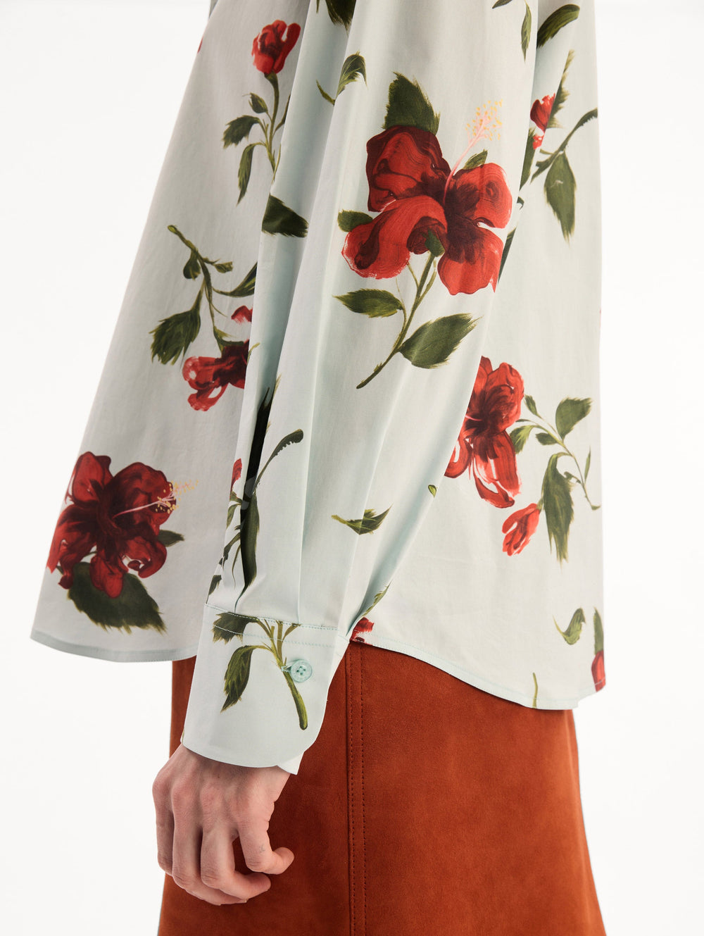 Oscar de la Renta Hibiscus Cotton Poplin Blouse