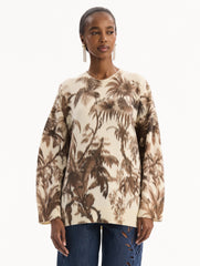 Oscar de la Renta Chiné Palm Leaves Oversized Pullover