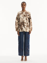 Oscar de la Renta Chiné Palm Leaves Oversized Pullover