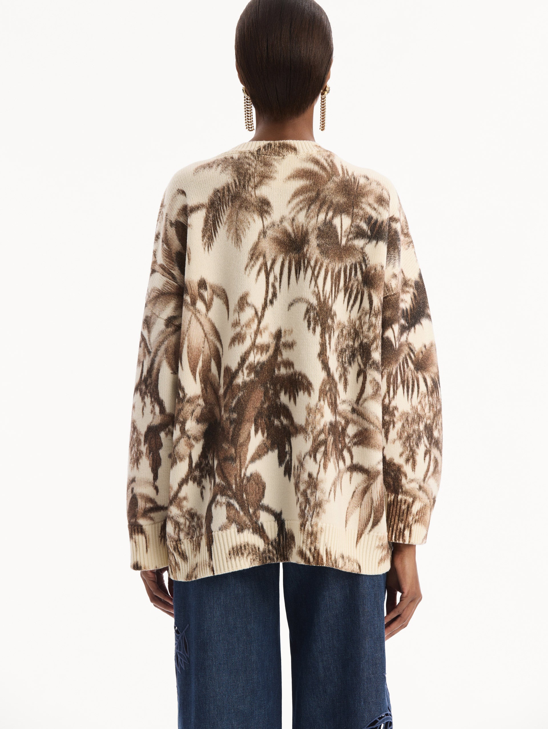 Oscar de la Renta Chiné Palm Leaves Oversized Pullover