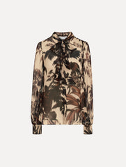 Oscar de la Renta Chiné Palm Leaves Chiffon Blouse