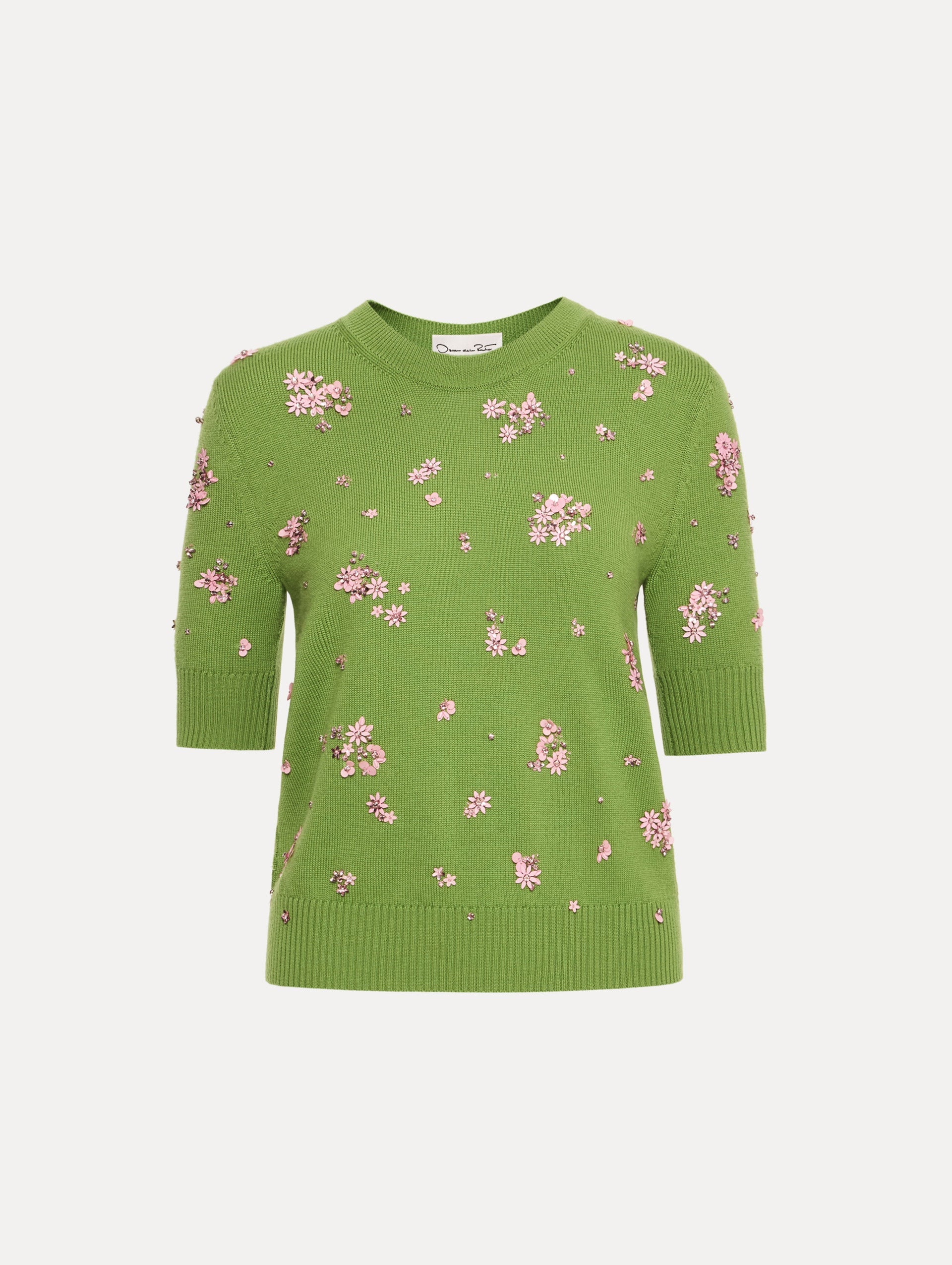 Oscar de la Renta Crystal Cluster Embroidered Pullover