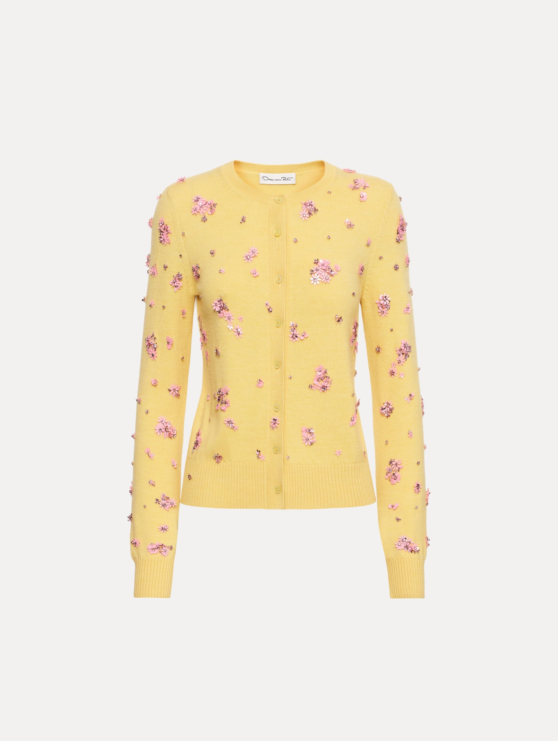 Oscar de la Renta Crystal Cluster Embroidered Cardigan