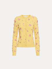 Oscar de la Renta Crystal Cluster Embroidered Cardigan