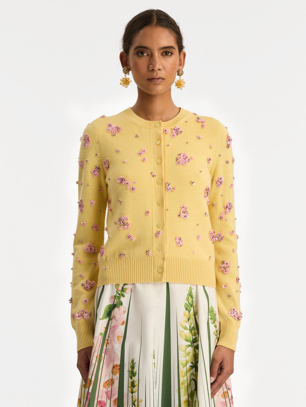 Oscar de la Renta Crystal Cluster Embroidered Cardigan