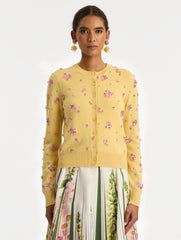 Oscar de la Renta Crystal Cluster Embroidered Cardigan