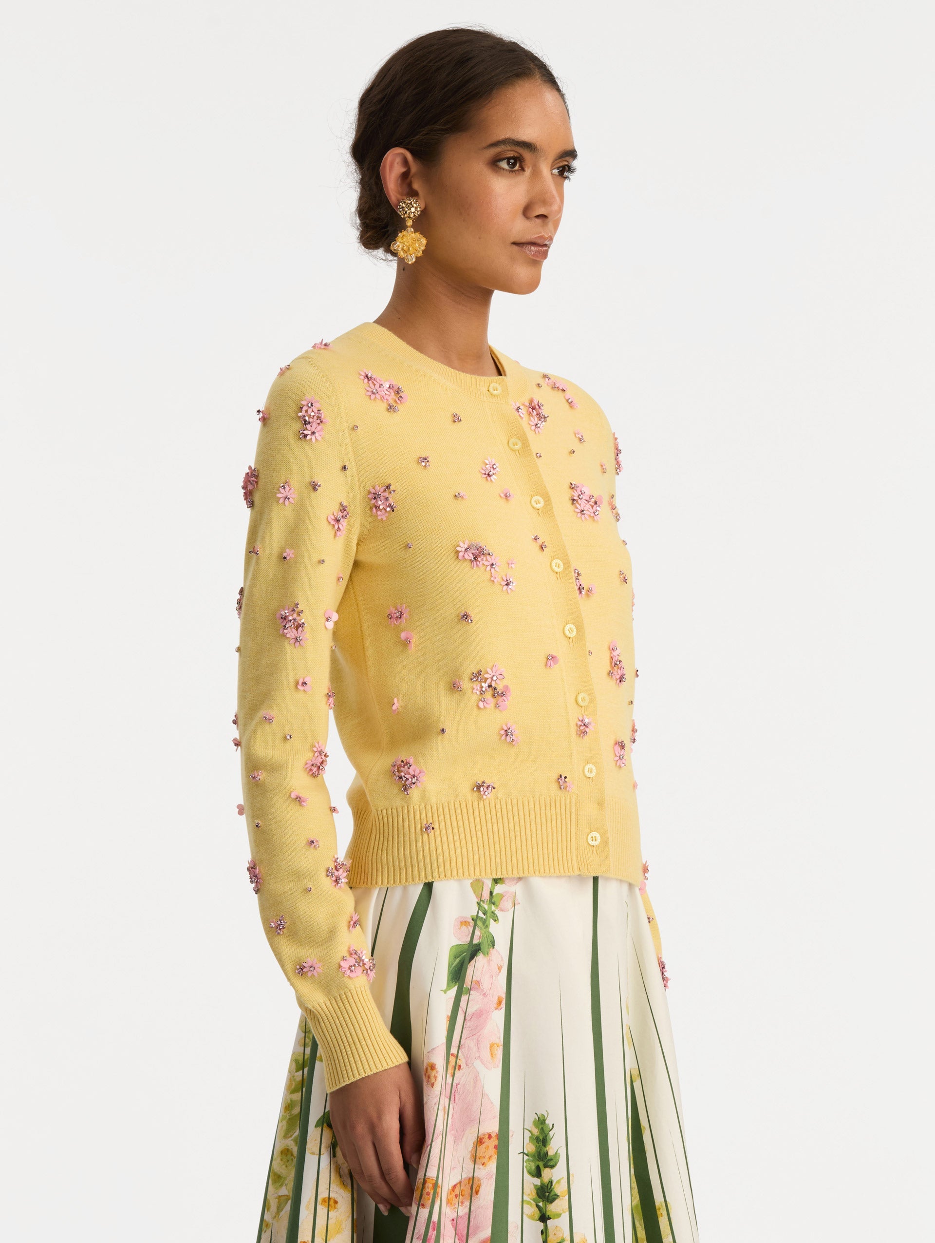 Oscar de la Renta Crystal Cluster Embroidered Cardigan