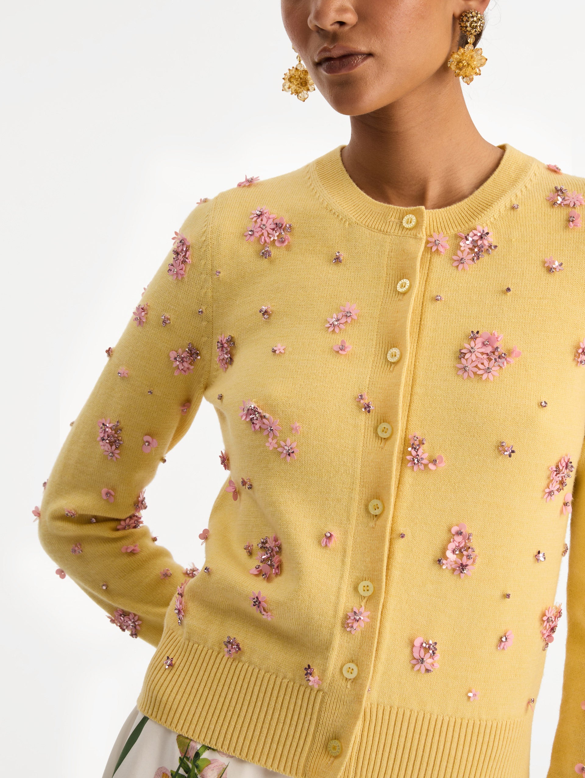 Oscar de la Renta Crystal Cluster Embroidered Cardigan