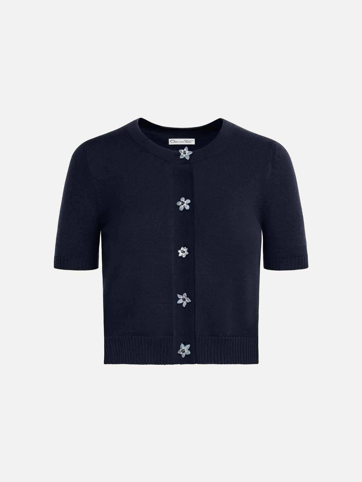 Oscar de la Renta Floral Button Cropped Cardigan