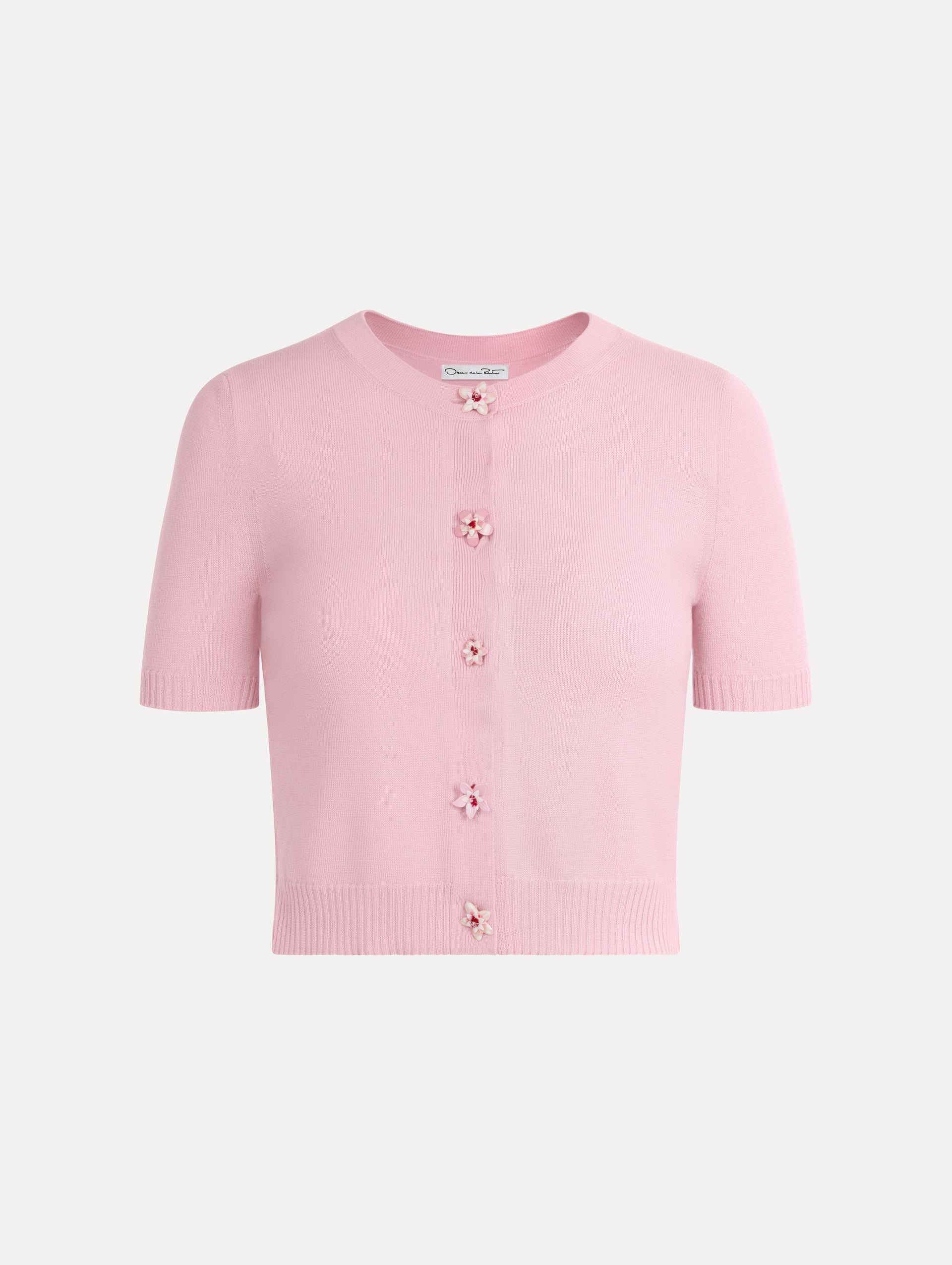 Oscar de la Renta Floral Button Cropped Cardigan