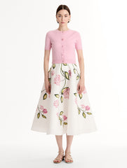 Oscar de la Renta Floral Button Cropped Cardigan
